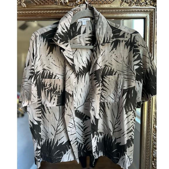 James Perse Gray Black Palm Print Cotton Button Down Shirt Small - Picture 4 of 7